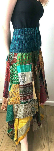 Patchwork Skirt Dress Festival Boho Hippie pixie gypsy long Stretch sun ONE SIZE