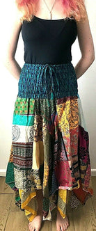 Patchwork Skirt Dress Festival Boho Hippie pixie gypsy long Stretch sun ONE SIZE