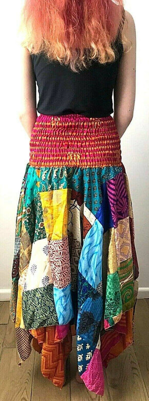 Patchwork SKIRT Dress boho hippie Festival pixie gypsy long summer sun one size