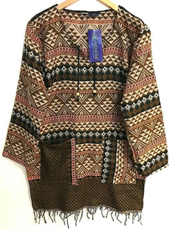 TUNIC JUMPER PULLOVER SWEATER Boho hippie BROWN winter warm tassel top 8 -14