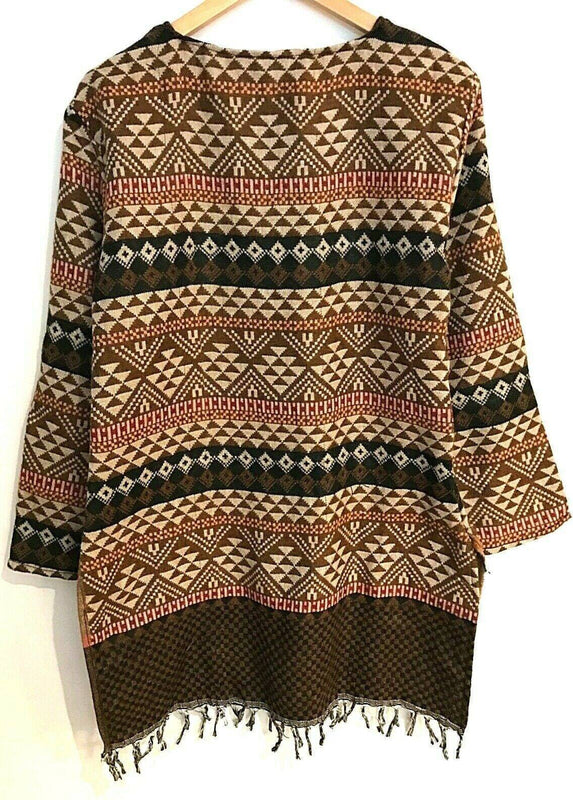 TUNIC JUMPER PULLOVER SWEATER Boho hippie BROWN winter warm tassel top 8 -14