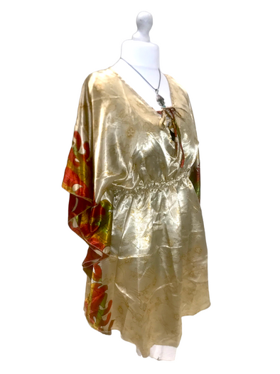 Boho hippy, festival Sari Silk Long Tunic, Kaftan Top Cover up dress UK 8 - 18