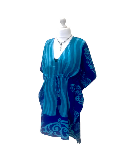 Boho hippy, festival Sari Silk Long Tunic, Kaftan Top Cover up dress UK 8 - 18