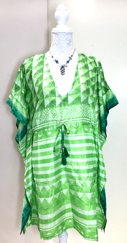 Kaftan Tunic Dress Top blouse Boho hippy festival Sari Silk Cover up UK 8 - 18