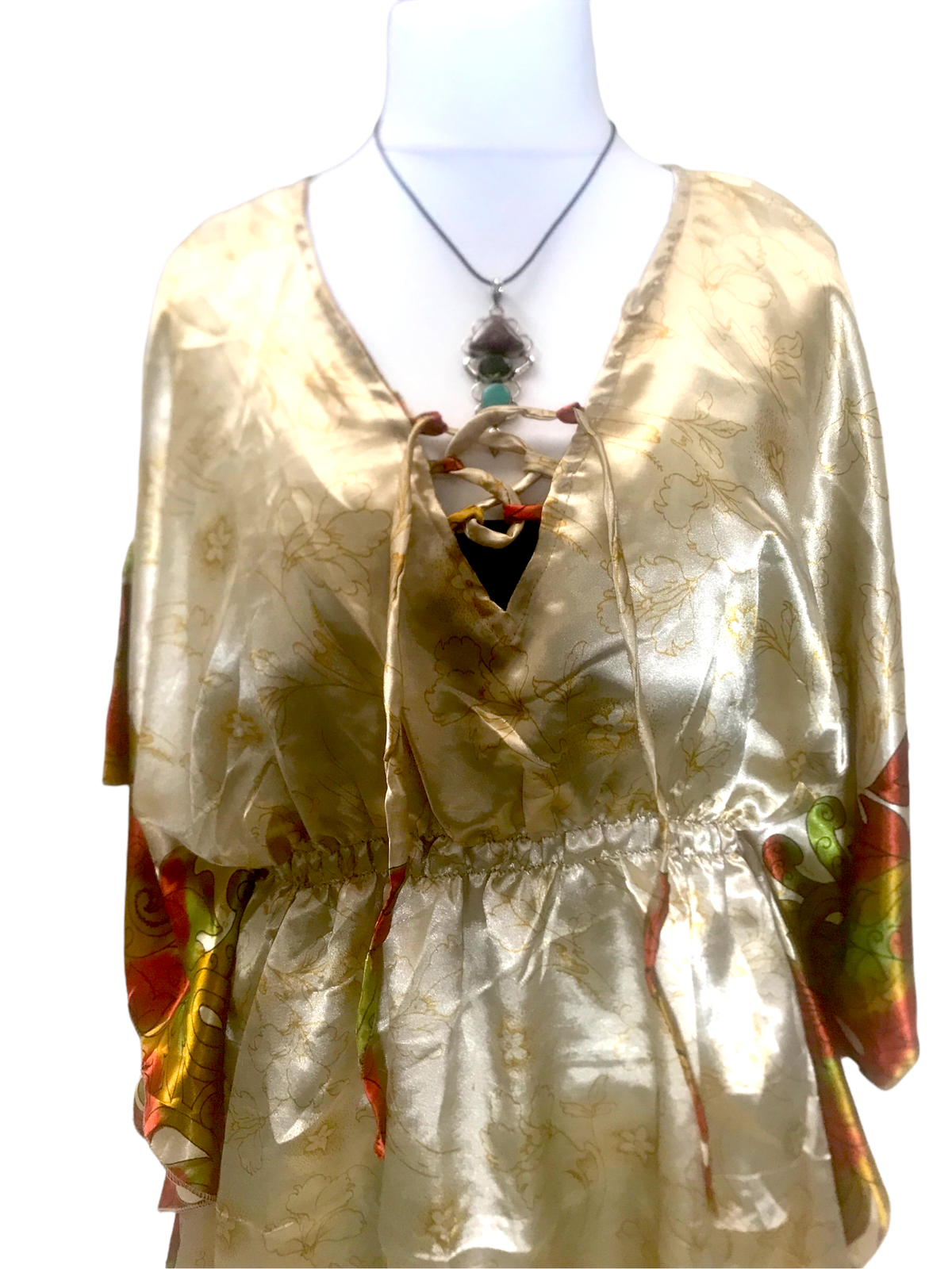 Boho hippy, festival Sari Silk Long Tunic, Kaftan Top Cover up dress UK 8 - 18