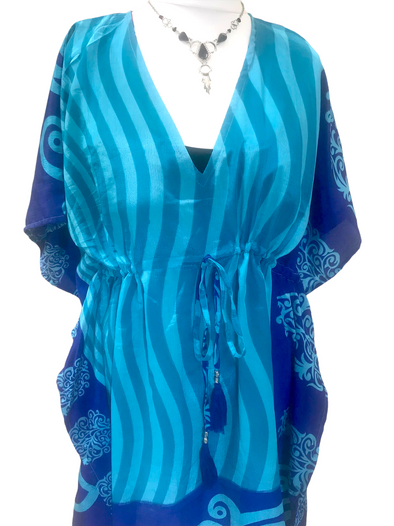 Boho hippy, festival Sari Silk Long Tunic, Kaftan Top Cover up dress UK 8 - 18