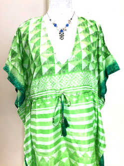 Kaftan Tunic Dress Top blouse Boho hippy festival Sari Silk Cover up UK 8 - 18