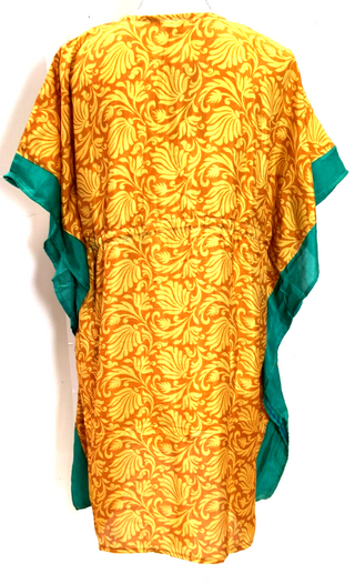 Kaftan Tunic Top blouse Boho hippy festival Sari Silk Cover up dress UK 8 - 18