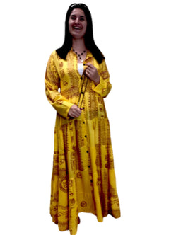 Long Yellow Dress, Boho hippy festival print, Long maxi summer sun beach party UK 8 10 12 14