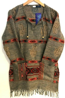 Boho hippie brown winter warm  tassel long sleeve blouse top tunic 8 10 12 14