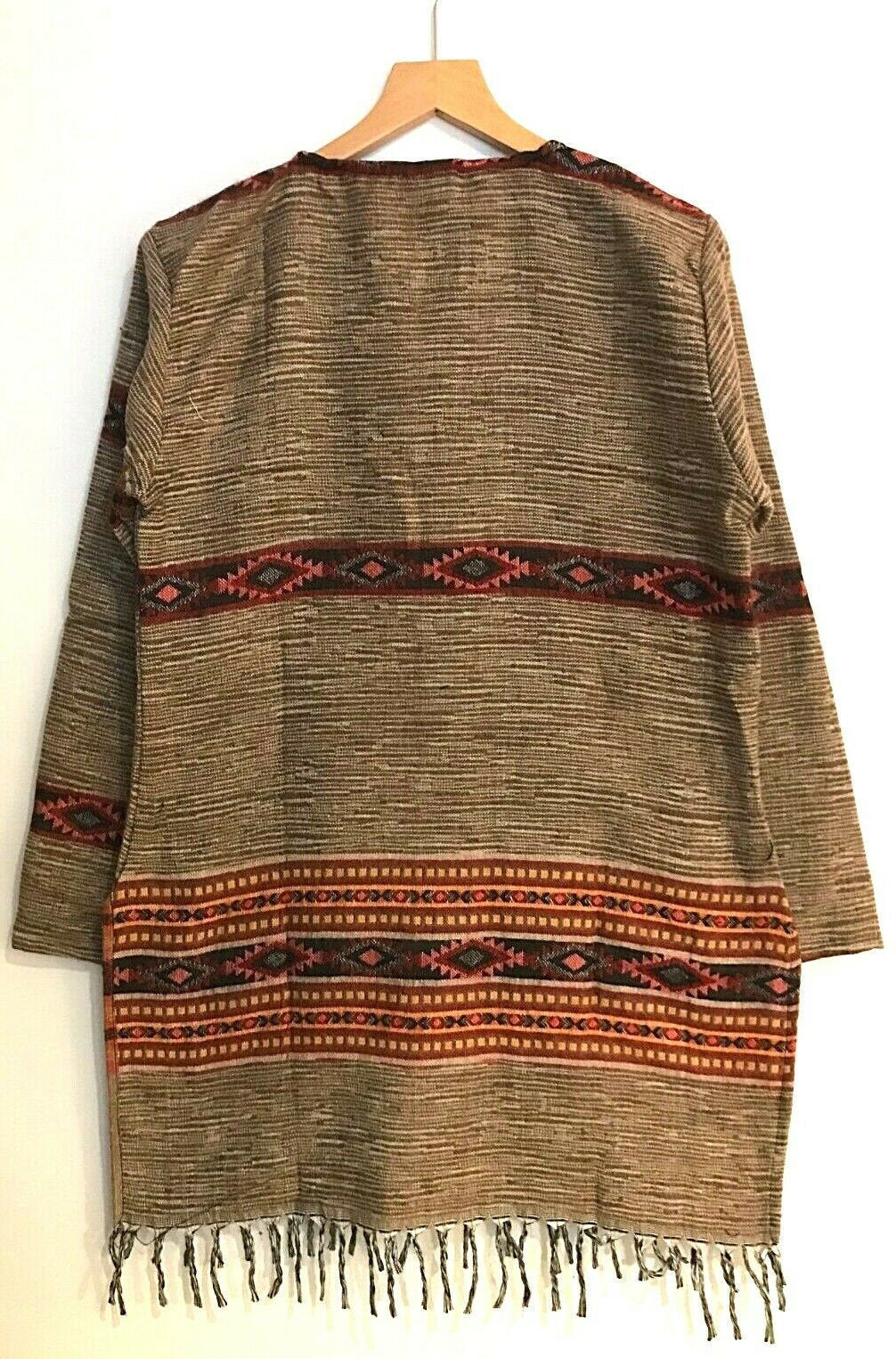 Boho hippie festival grey warm winter tassel long sleeve blouse top tunic 8 10