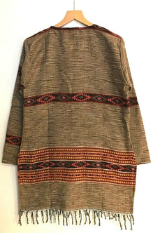 Boho hippie festival grey warm winter tassel long sleeve blouse top tunic 8 10