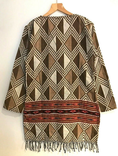 Boho hippie festival brown warm winter tassel long sleeve blouse top tunic 8 10