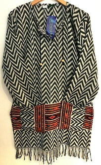 Boho hippie dark grey winter warm tassel long sleeve blouse top tunic uk 8 10