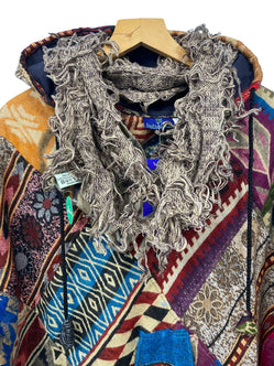 Festival Stall LTD Boho festival Clothing Boho hippy goth funky shaggy beige brown knit scarf wrap pashmina present gift