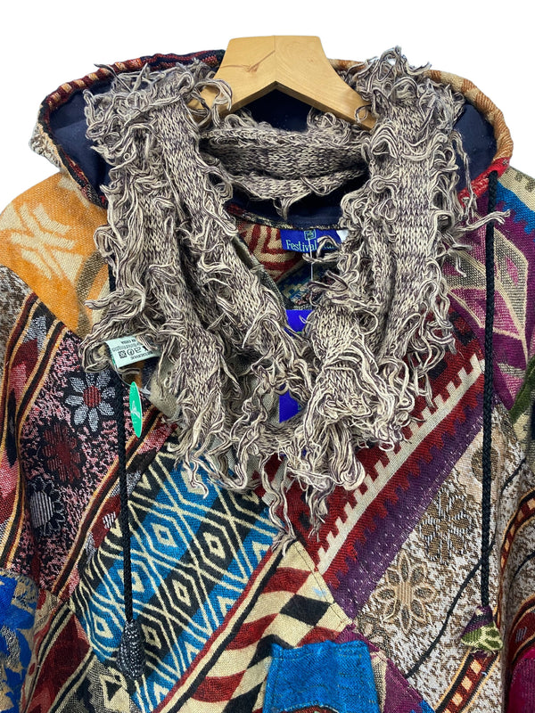 Boho hippy goth funky shaggy beige brown knit scarf wrap pashmina present gift