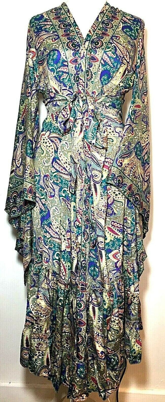 Kimono Wrap dress , Boho hippy festival style, Pink & Blue, Beach cover up, duster coat, Kaftan, UK 8- 18 US 4 -14