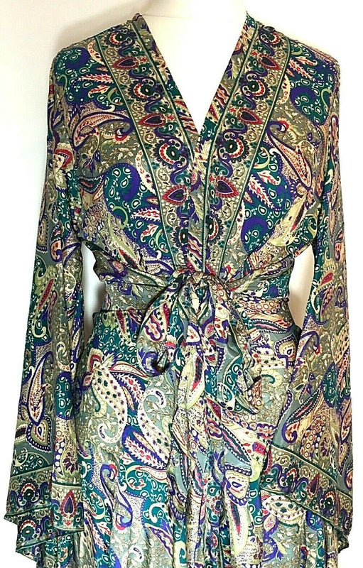 Kimono Wrap dress , Boho hippy festival style, Pink & Blue, Beach cover up, duster coat, Kaftan, UK 8- 18 US 4 -14