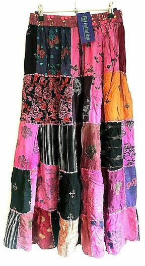 Boho hippie Festival PATCHWORK Skirt Vintage retro maxi long One Size 8-18 #81