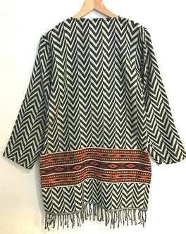 Boho Hippie Grey Festival Winter Warm tassel long sleeve blouse Top Tunic 8 10