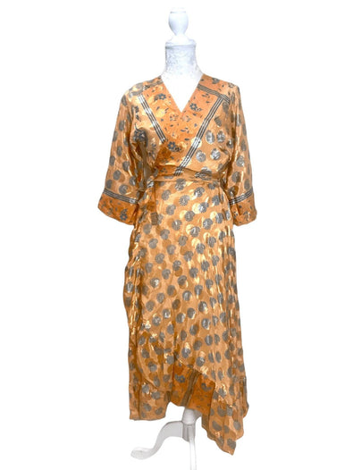 Boho hippy Festival Long maxi Sari-Silk pretty summer Wrap Dress UK 8 10 12 14