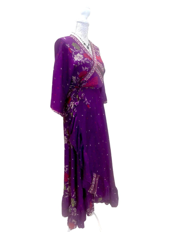 Boho hippy Festival Long maxi Sari-Silk pretty summer Wrap Dress UK 8 10 12 14