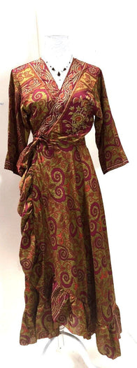 Boho hippy Festival Long maxi Sari-Silk pretty summer Wrap Dress UK 8 10 12 14