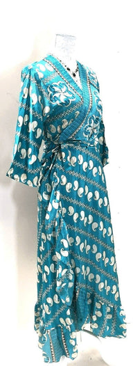 Boho hippy Festival Long maxi Sari-Silk pretty summer Wrap Dress UK 8 10 12 14