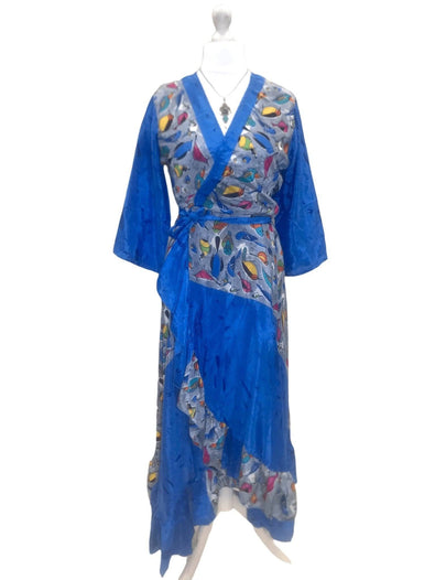 Boho hippy Festival Long maxi Sari-Silk pretty summer Wrap Dress UK 8 10 12 14