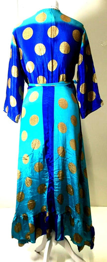 Boho hippy Festival Long Sari-Silk pretty summer Wrap Dress UK 8 10 12 14