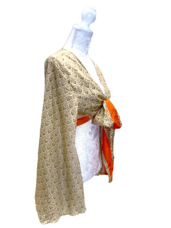 Boho hippy Festival retro Silk Bell Sleeve Wrap Kimono Kaftan Top UK 8 10 12 14