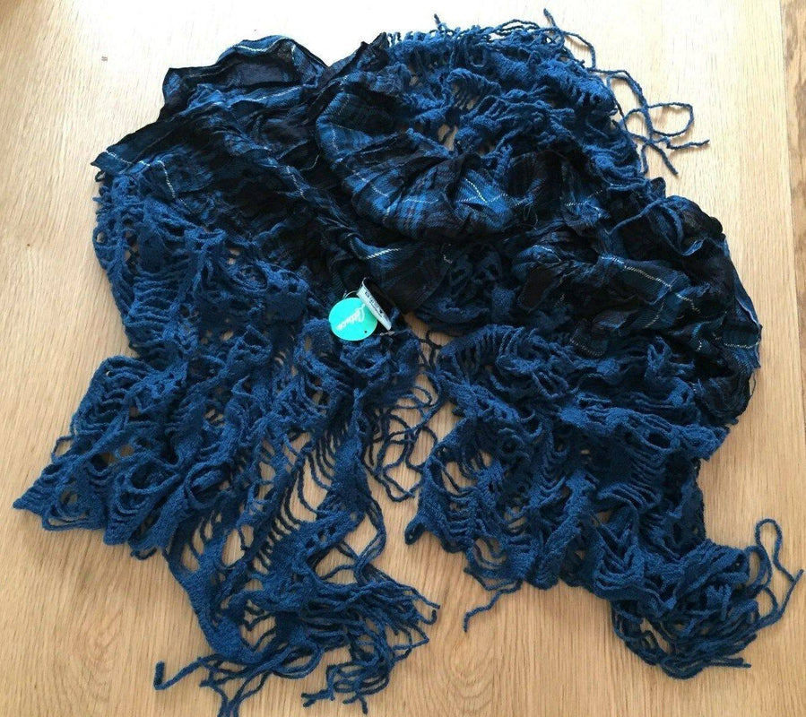 Boho hippy goth TEAL BLUE tartan LETTUCE OF LONDON scarf wrap pashmina shawl