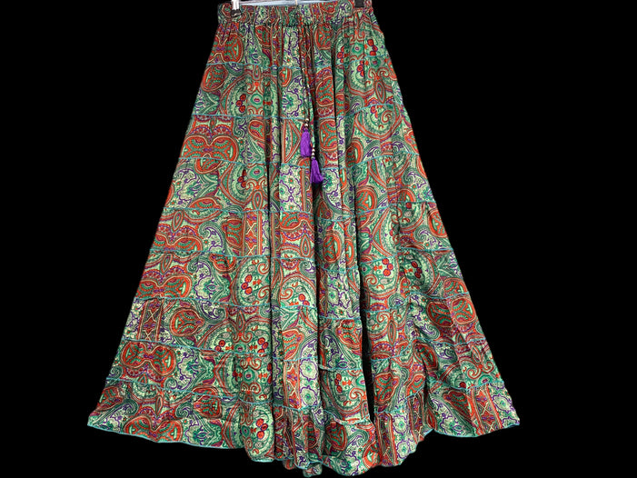 SILK MAXI SKIRT Festival boho hippie gypsy flared Floaty casual  One Size 8-18