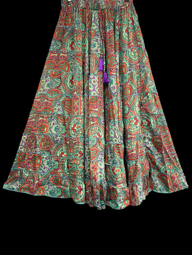 SILK MAXI SKIRT Festival boho hippie gypsy flared Floaty casual  One Size 8-18