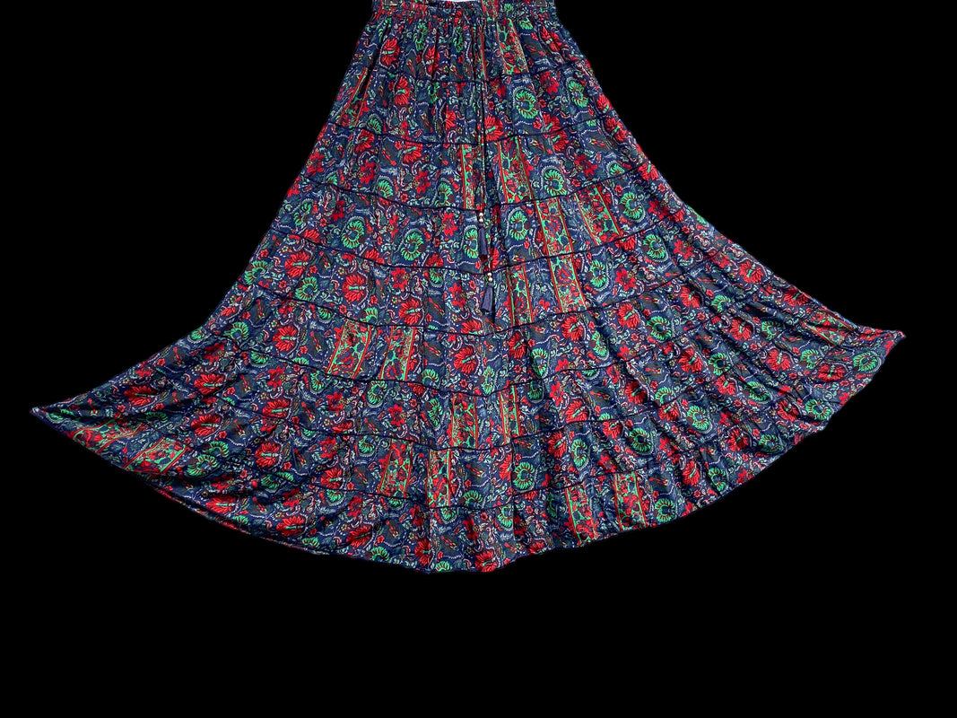 Festival boho hippie gypsy silk long flared casual maxi skirt 8 10 12 14 16 18