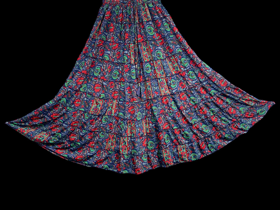 Festival boho hippie gypsy silk long flared casual maxi skirt 8 10 12 14 16 18