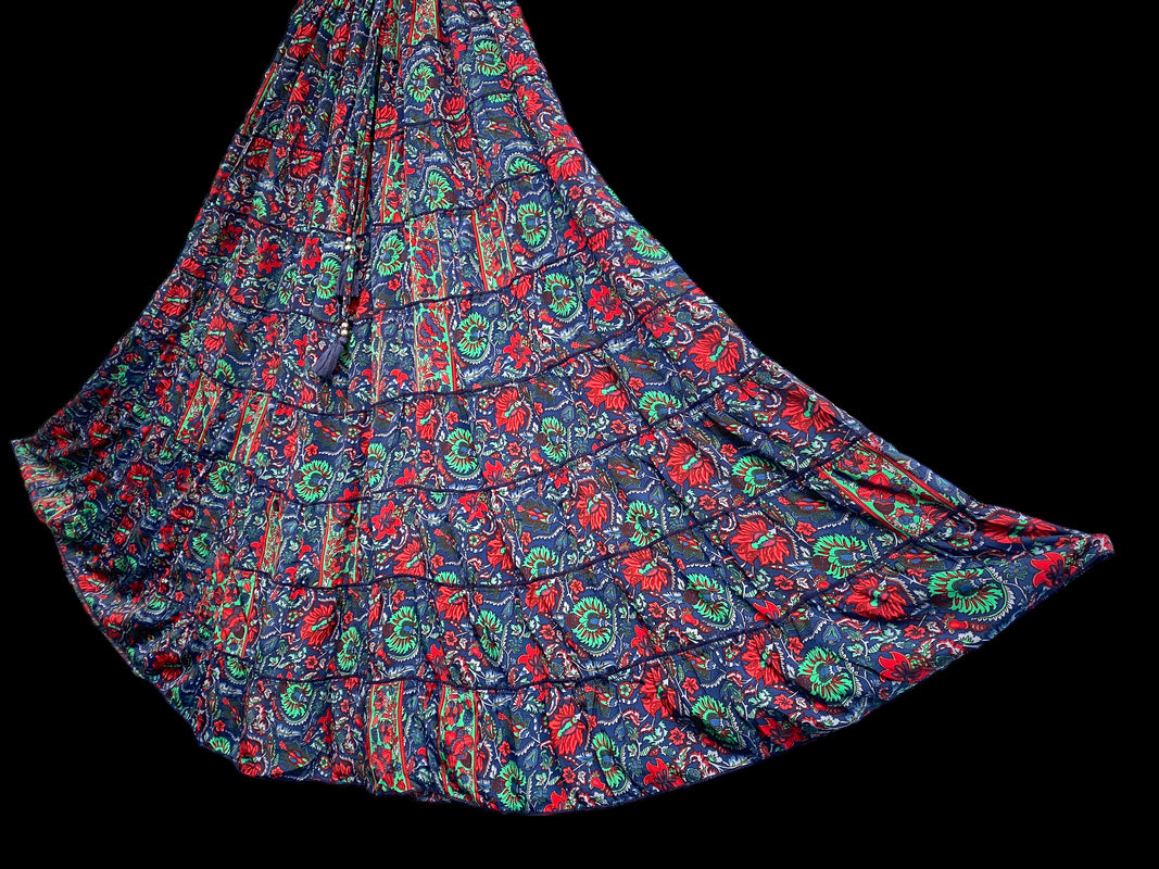 Festival boho hippie gypsy silk long flared casual maxi skirt 8 10 12 14 16 18