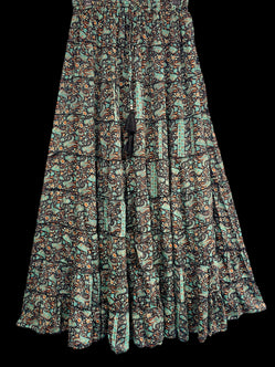 MINT Black SILK skirt, long layered maxi, pretty Festival Boho Hippie Gypsy party style UK 8-18