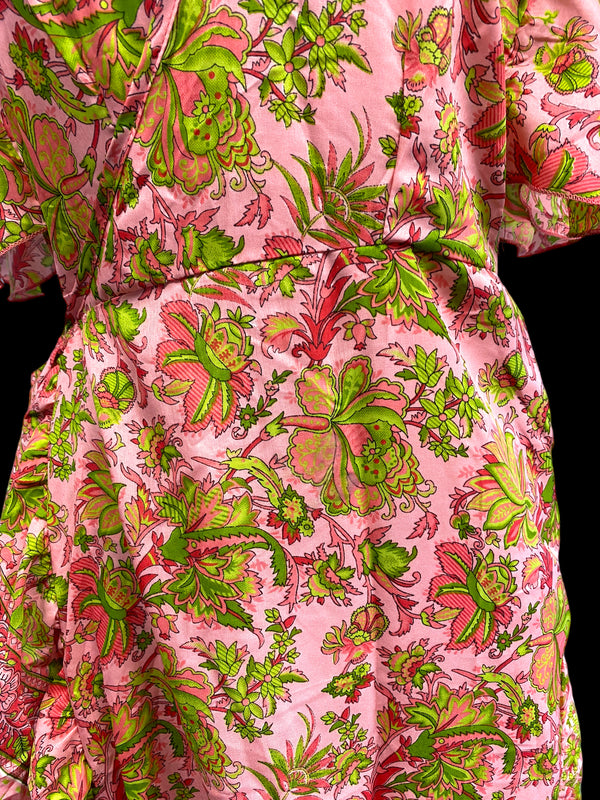 Bubblegum Pink SILK Wrap Dress Boho Hippy long party wedding outfit UK 8-14
