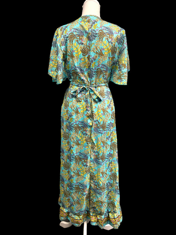 Wrap dress Boho hippy Festival  SILK Turquoise Long party wedding outfit UK 8-14