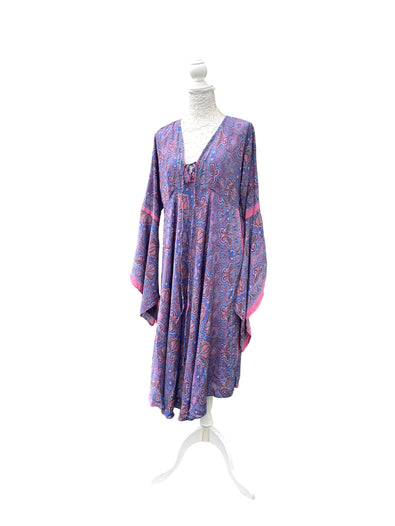 Boho Kaftan tunic Dress Hippie Festival Retro bell sleeve kimono style UK 10-16