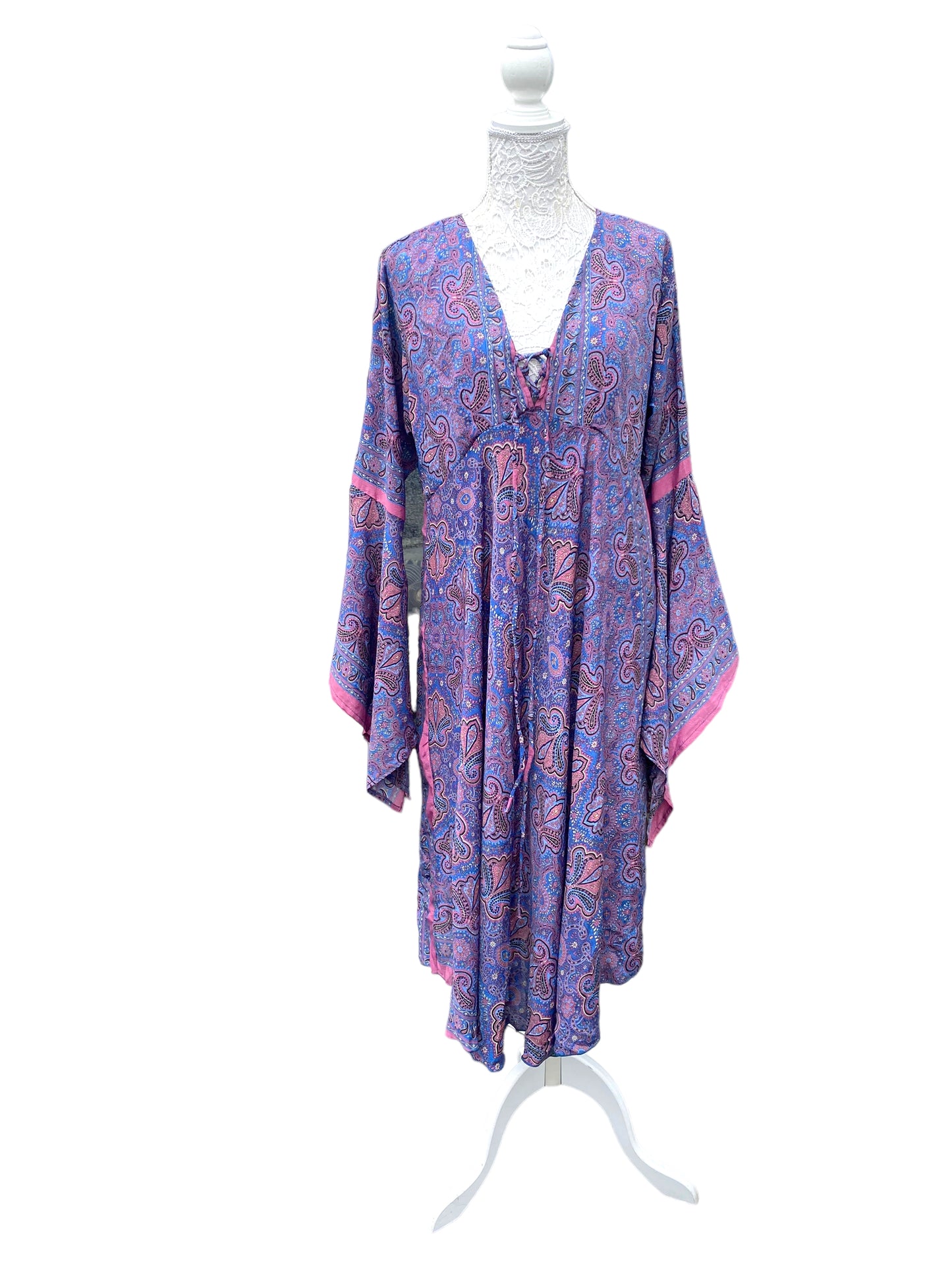 Boho Kaftan tunic Dress Hippie Festival Retro bell sleeve kimono style UK 10-16