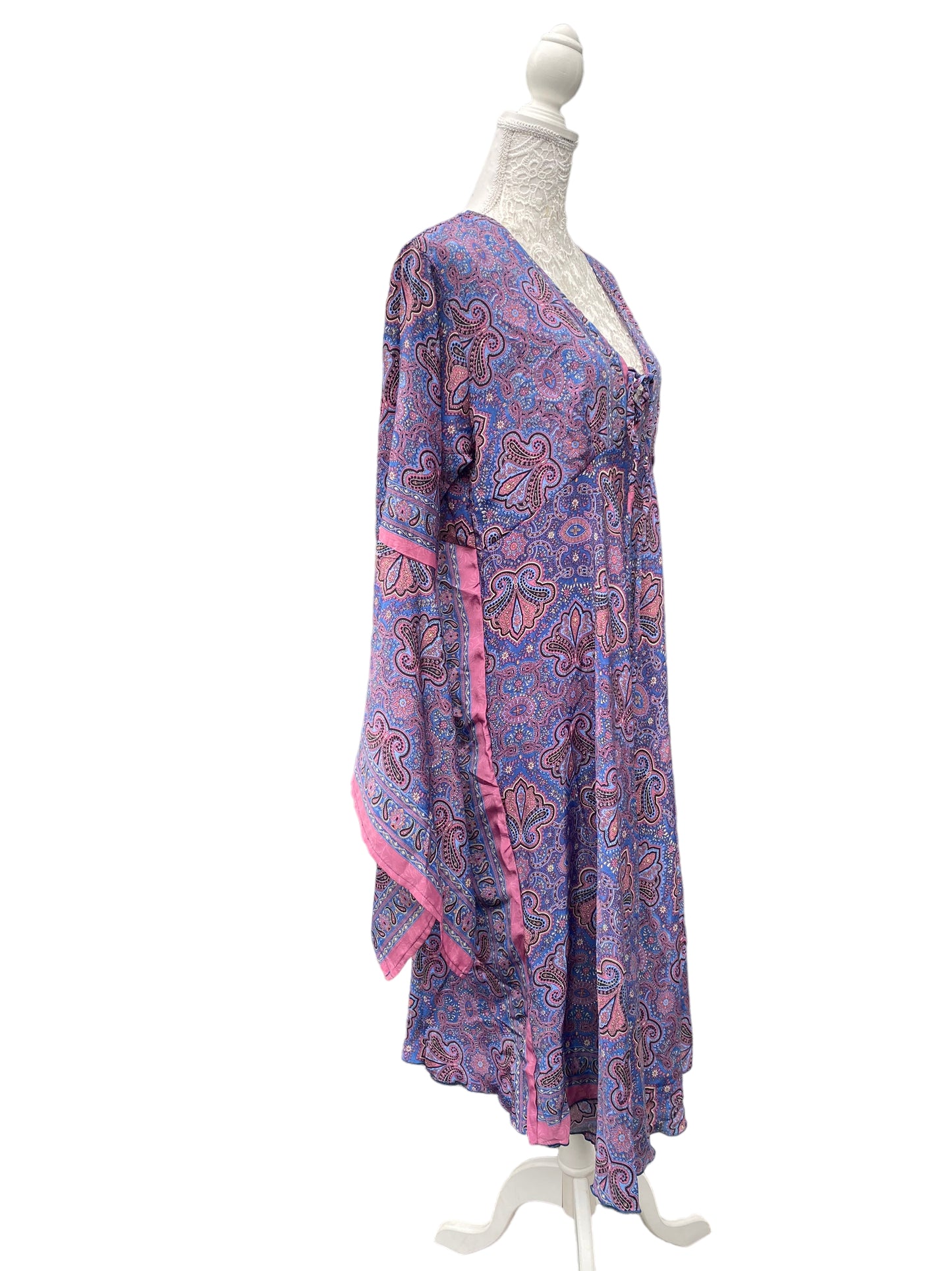 Boho Kaftan tunic Dress Hippie Festival Retro bell sleeve kimono style UK 10-16