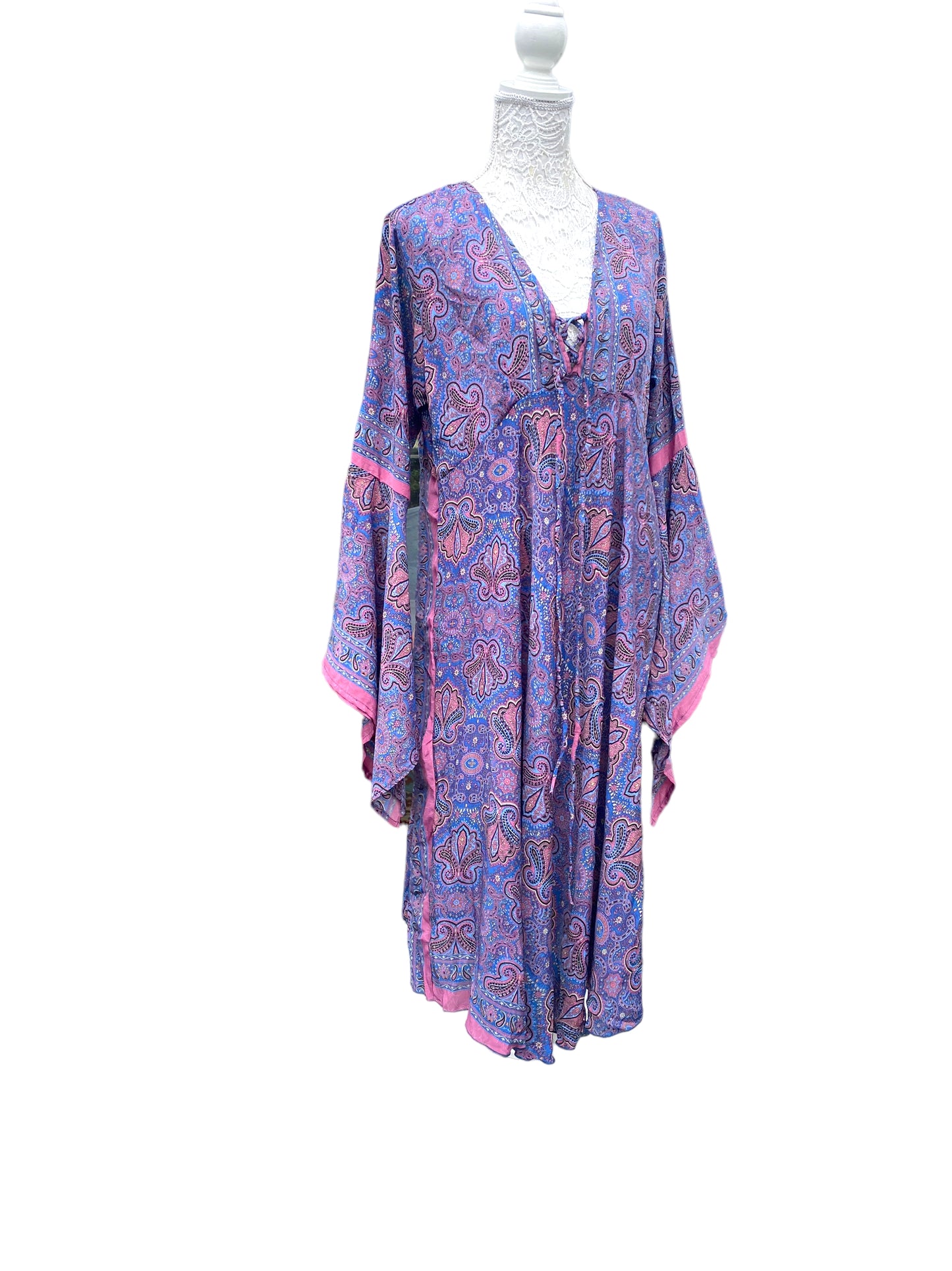 Boho Kaftan tunic Dress Hippie Festival Retro bell sleeve kimono style UK 10-16