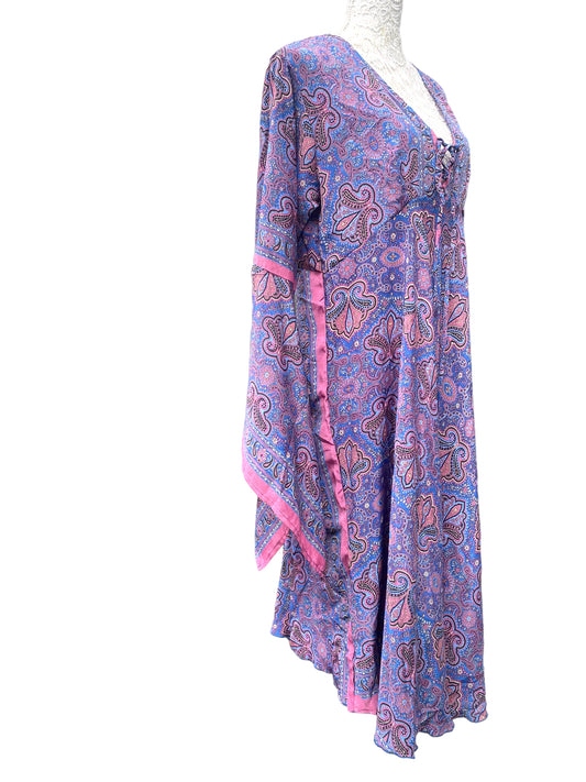 Boho Kaftan tunic Dress Hippie Festival Retro bell sleeve kimono style UK 10-16