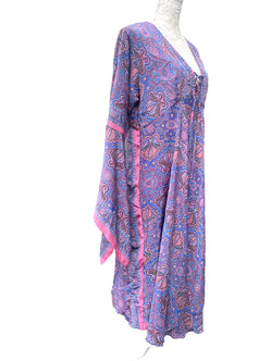 Boho Kaftan tunic Dress Hippie Festival Retro bell sleeve kimono style UK 10-16
