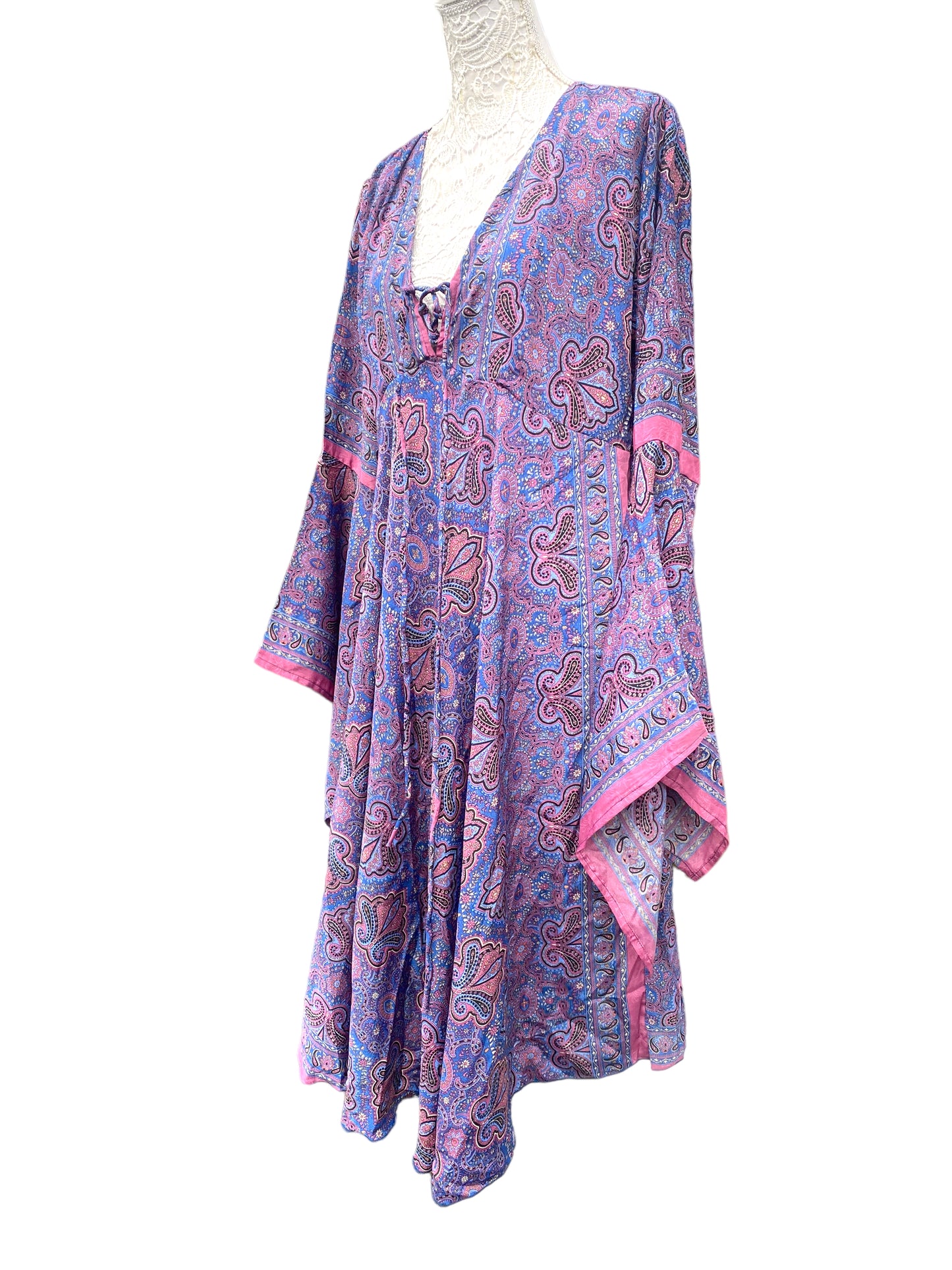 Boho Kaftan tunic Dress Hippie Festival Retro bell sleeve kimono style UK 10-16