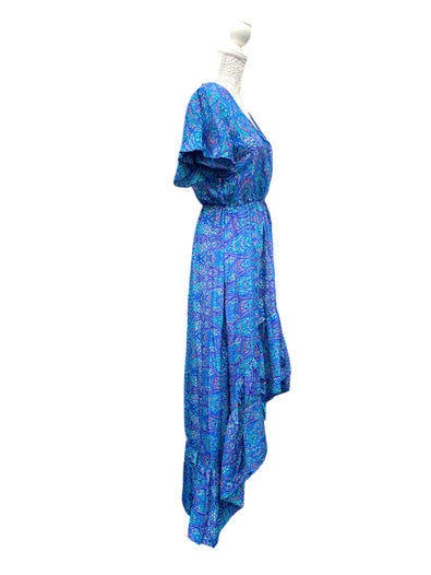 Festival Stall LTD Boho festival Clothing Electric Blue SILK maxi dress | Asymmetric long length Summer| Royal Elegant godess hippie | Vacation | Festival Wedding Party outfit