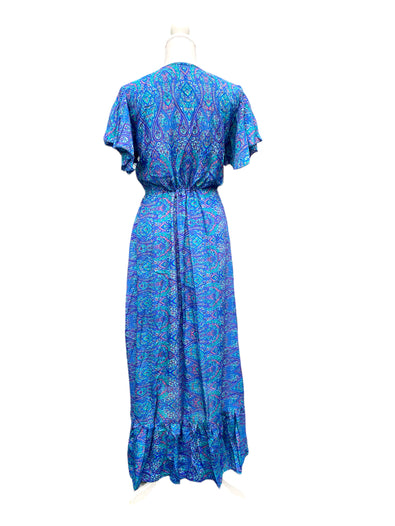 Festival Stall LTD Boho festival Clothing Electric Blue SILK maxi dress | Asymmetric long length Summer| Royal Elegant godess hippie | Vacation | Festival Wedding Party outfit