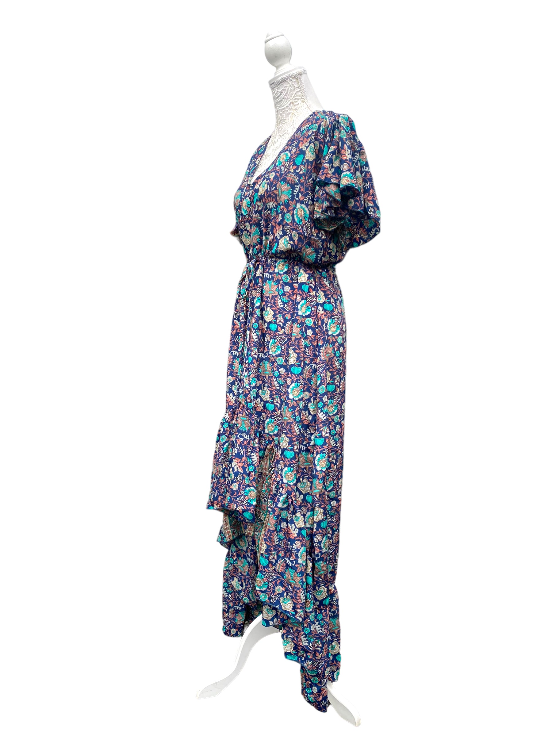 Festival Stall LTD Boho festival Clothing Floral Boho SILK maxi dress | Asymmetric long length Summer| Royal Elegant godess hippie | Vacation | Festival Wedding Party outfit